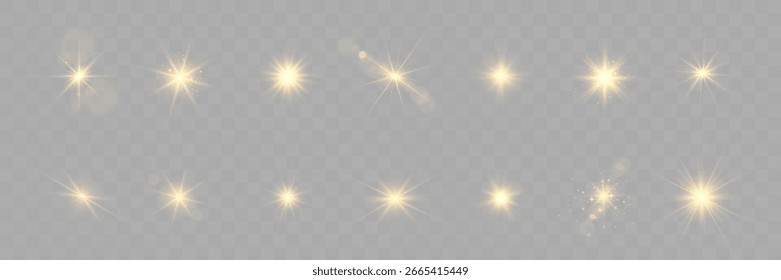 Shining stars with light flares and sparkling effects on dark background, luxurious and radiant.	