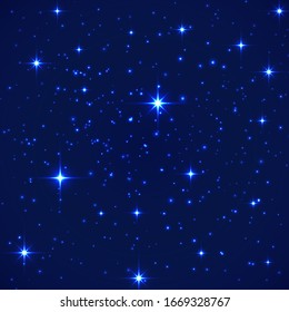 Shining stars in night blue background. Stars on dark blue sky. Vector illustration.