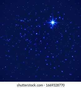 Shining stars in night blue background. Stars on dark blue sky. Vector illustration.