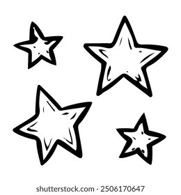 Shining stars of the night sky hand drawn doodle. Time to sleep. Vector outline line art illustration.