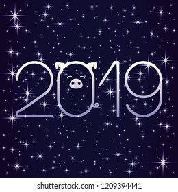 Shining stars on a blue background in the new 2019 year.