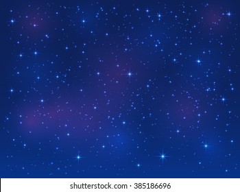 Shining stars on blue sky, space background, illustration.