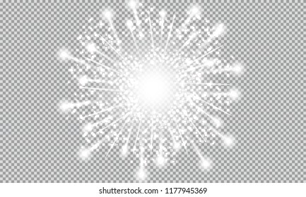 Shining stars on a transparent background, shiny and bright. Vector illustration. Light, radiance and rays.