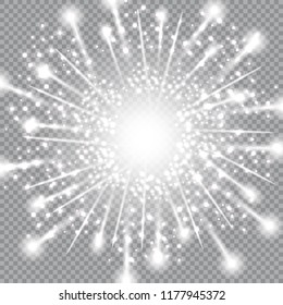 Shining stars on a transparent background, shiny and bright. Vector illustration. Light, radiance and rays.