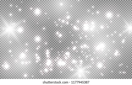 Shining stars on a transparent background, shiny and bright. Vector illustration. Light, radiance and rays.