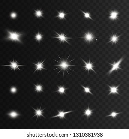 Shining stars on a transparent background, shiny and bright. Vector illustration.