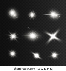 Shining stars on a transparent background, shiny and bright. Vector illustration.