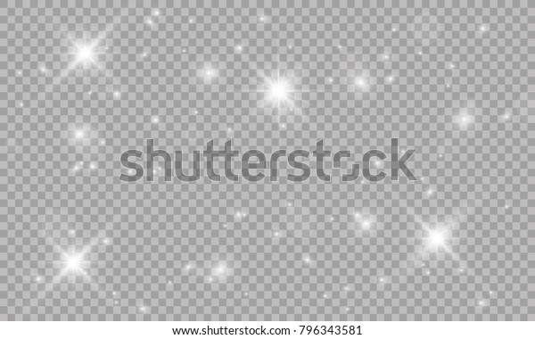 Shining stars on\
a transparent background, shiny and bright. Vector illustration.\
Light, radiance and\
rays.