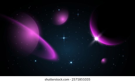 Shining Stars and Planets: Stunning Universe and Galaxy Backgrounds for Presentations, Banners, Flyers, and Brochures. Vector.