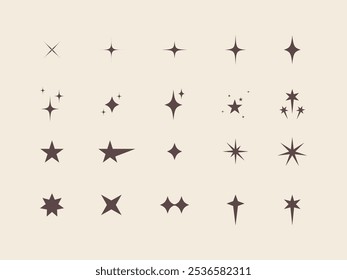 Conjunto de estrellas brillantes. Diferentes Formas de estrellas brillantes. Iconos retro de Vector aislados