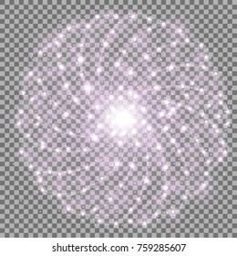 Shining stars with star dust on transparent background, light effect, purple color