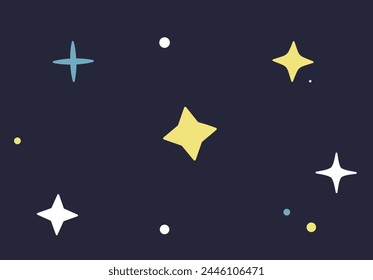 Shining stars, starry sky, many stars, starry endless sky, night sky with glowing sparkles, magic glowing sparkles over skyline, heaven horizon nighttime flat vector illustration.