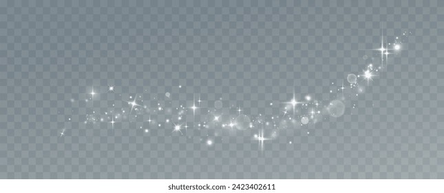 Shining stars.White shiny particles on a transparent background.Sparkling star dust.For packaging of children's toys, gifts, cards, banners.Vector.