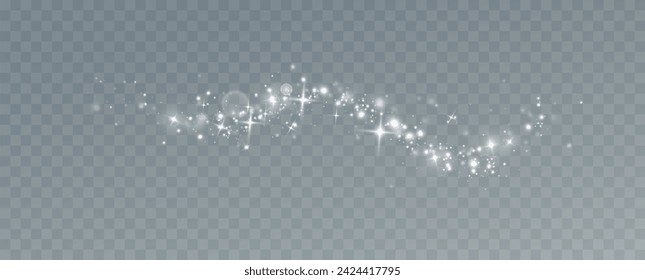 Shining stars.White shiny particles on a transparent background.Sparkling star dust.For packaging of children's toys, gifts, cards, banners.Vector.	