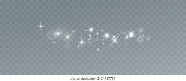 Shining stars.White shiny particles on a transparent background.Sparkling star dust.For packaging of children's toys, gifts, cards, banners.Vector.	