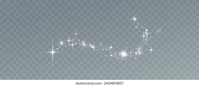 Shining stars.White shiny particles on a transparent background.Sparkling star dust.For packaging of children's toys, gifts, cards, banners.Vector.