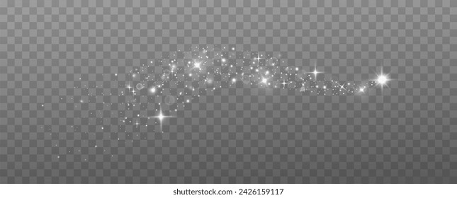 Shining stars.White shiny particles on a transparent background.Sparkling star dust.For packaging of children's toys, gifts, cards, banners.Vector.	