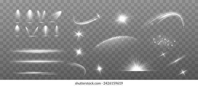 Shining stars.White shiny particles on a transparent background.Sparkling star dust.For packaging of children's toys, gifts, cards, banners.Vector.