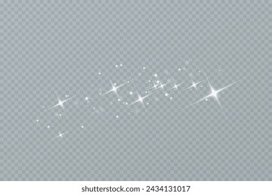 Shining stars.White shiny particles on a transparent background.Sparkling star dust.For packaging of children's toys, gifts, cards, banners.Vector.	