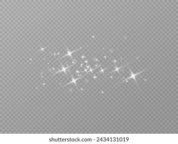 Shining stars.White shiny particles on a transparent background.Sparkling star dust.For packaging of children's toys, gifts, cards, banners.Vector.	