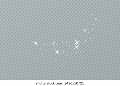 Shining stars.White shiny particles on a transparent background.Sparkling star dust.For packaging of children's toys, gifts, cards, banners.Vector.	