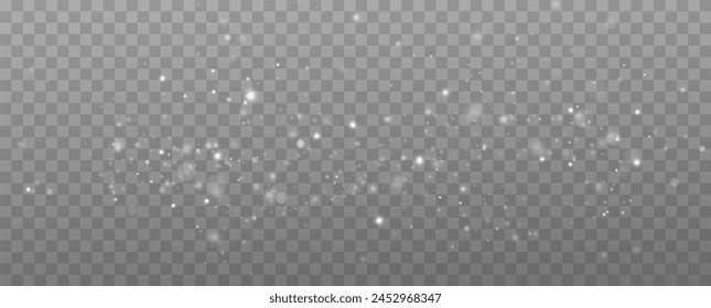 Shining stars.White shiny particles on a transparent background.Sparkling star dust.For packaging of children's toys, gifts, cards, banners.Vector.	