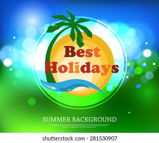 Shining summer typographical background with blurred bokeh lights and place for text. Vector illustration.