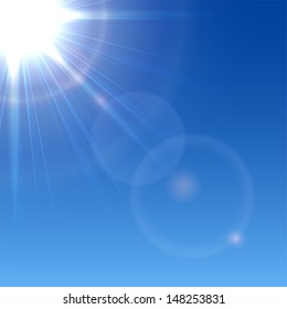 Shining Sun in a blue sky, illustration.