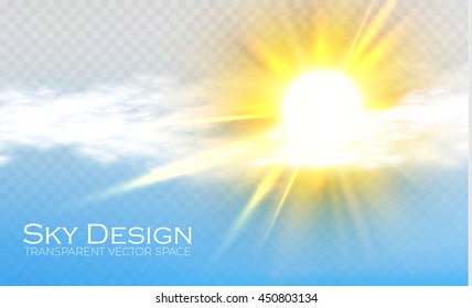 Shining Sun And Cloud. Transparent Weather Background. 