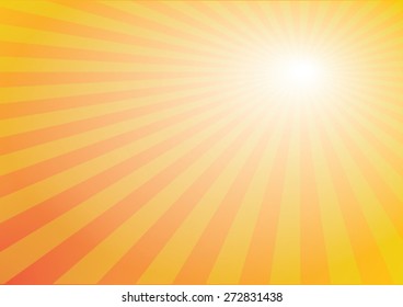 Shining sun in the cloudy blue sky. Vector illustration