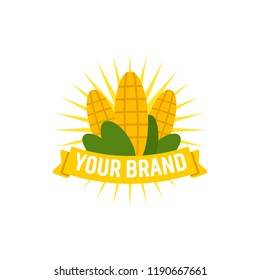 Shining sun and corn logo badge emblem icon symbol with ribbon
