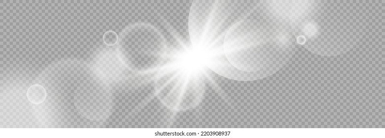 Shining sun flare, lens flare vector illustration. Vector transparent sun light, lens flare special effect.
