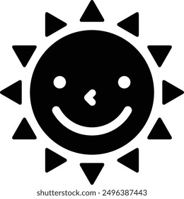 Shining Sun flat black vector icon.