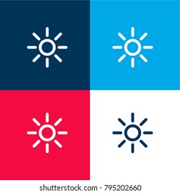 Shining sun four color material and minimal icon logo set in red and blue