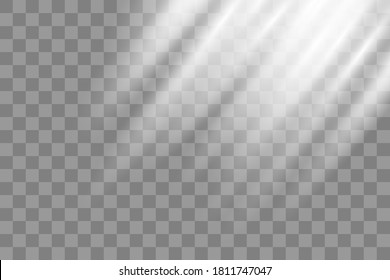 Shining sun glare rays, lens flare vector illustration. Sunlight glowing png effect. White beam sunrays sky background