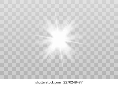 Leuchtende Sonnenstrahlen, Linsenflare-Sonne. Png-Effekt der Vektorgrafik. Sonnenlicht leuchtend, weißer Balken Sonnenstrahlen Himmel Hintergrund.	