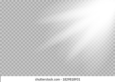 Shining Sun Glare Rays Vector Illustration. Sunlight Glowing Png Effect. White Beam Sunrays Sky Background.