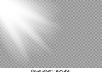 Shining Sun Glare Rays Vector Illustration. Sunlight Glowing Png Effect. White Beam Sunrays Sky Background.