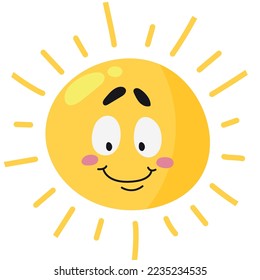 Shining sun with happy smiling face expression. Cute character