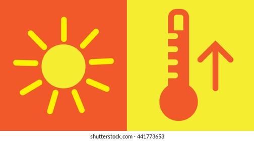 Shining sun. Hot temperature sign. Vector illustration. 