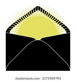 Shining sun inside paper envelope. Creative concept. Isolated vector illustration.