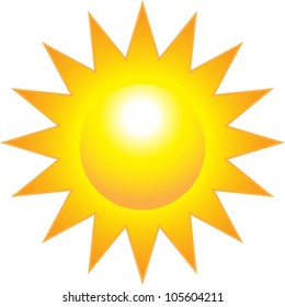 Shining sun isolated on white background. Vector illustration