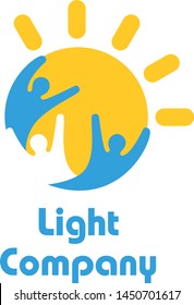 Shining sun light, electrical or electronic, electronically company human centric logo includes yellow and blue colors