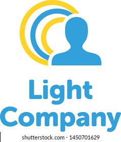 Shining sun light, electrical or electronic, electronically company human centric logo includes yellow and blue colors