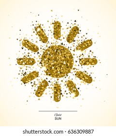 Shining Sun Made from Little Gold Sparkles on White Background. Gold Star Vector Illustration