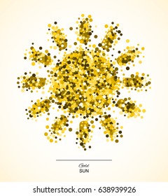 Shining Sun Made from Little Gold Sparkles on White Background. Gold Star Vector Illustration