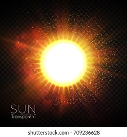 Shining sun on transparent background. Vector illustration