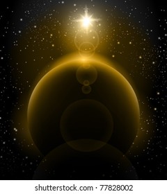 Shining Sun over Earth planet space background