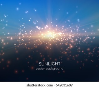 Shining sun set in ocean vector background. EPS10.