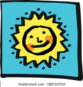 shining sun in the sky simple hand drawing converted to vector and colored